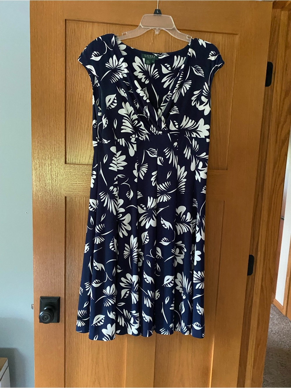 Ralph Lauren Navy and White Floral Midi Dress
